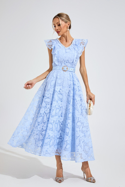 Greene Sapphire Blue Wrap Midi Dress