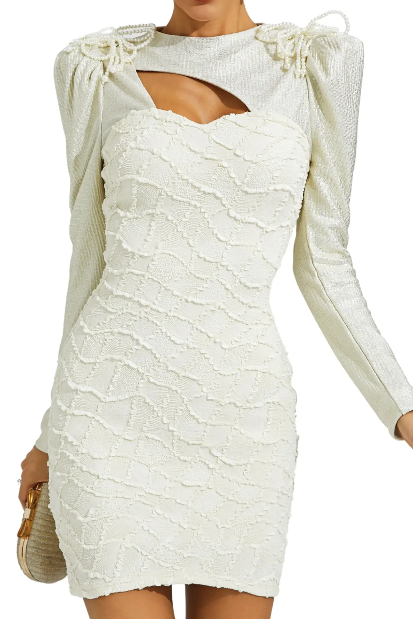 Gilbert White Lattice Patterned Mini Dress