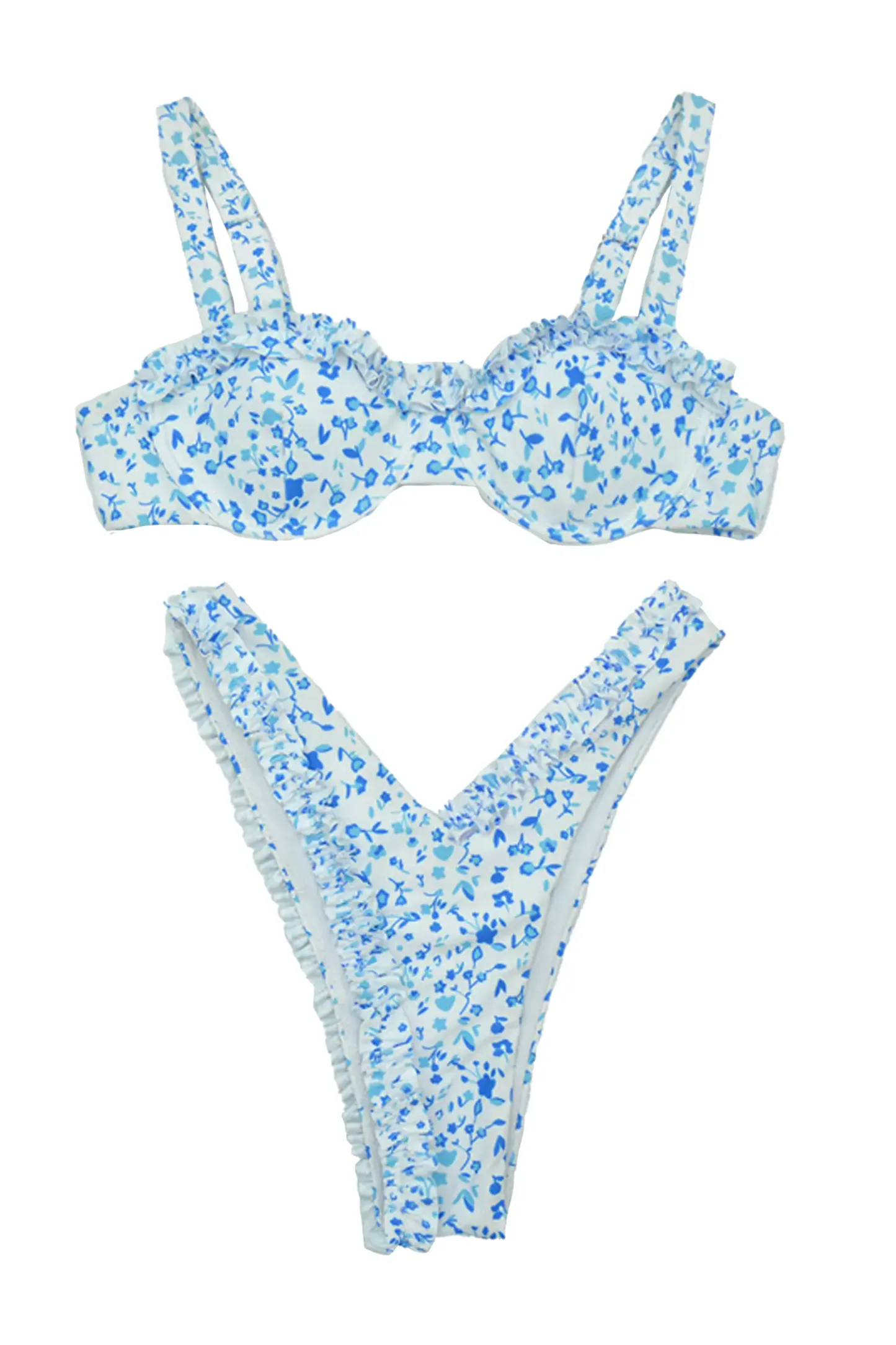 Grote White Ruched Printed Bikini