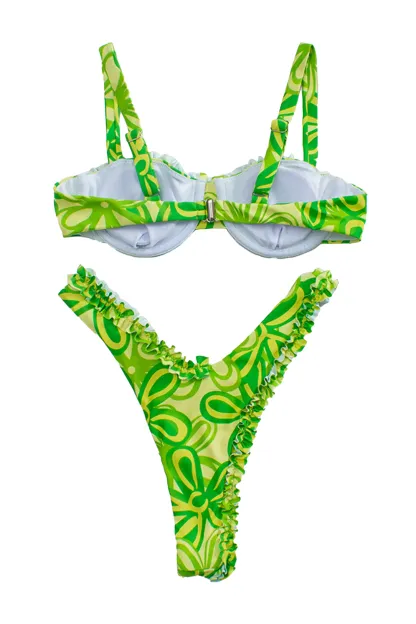 Grote Green Ruched Printed Bikini