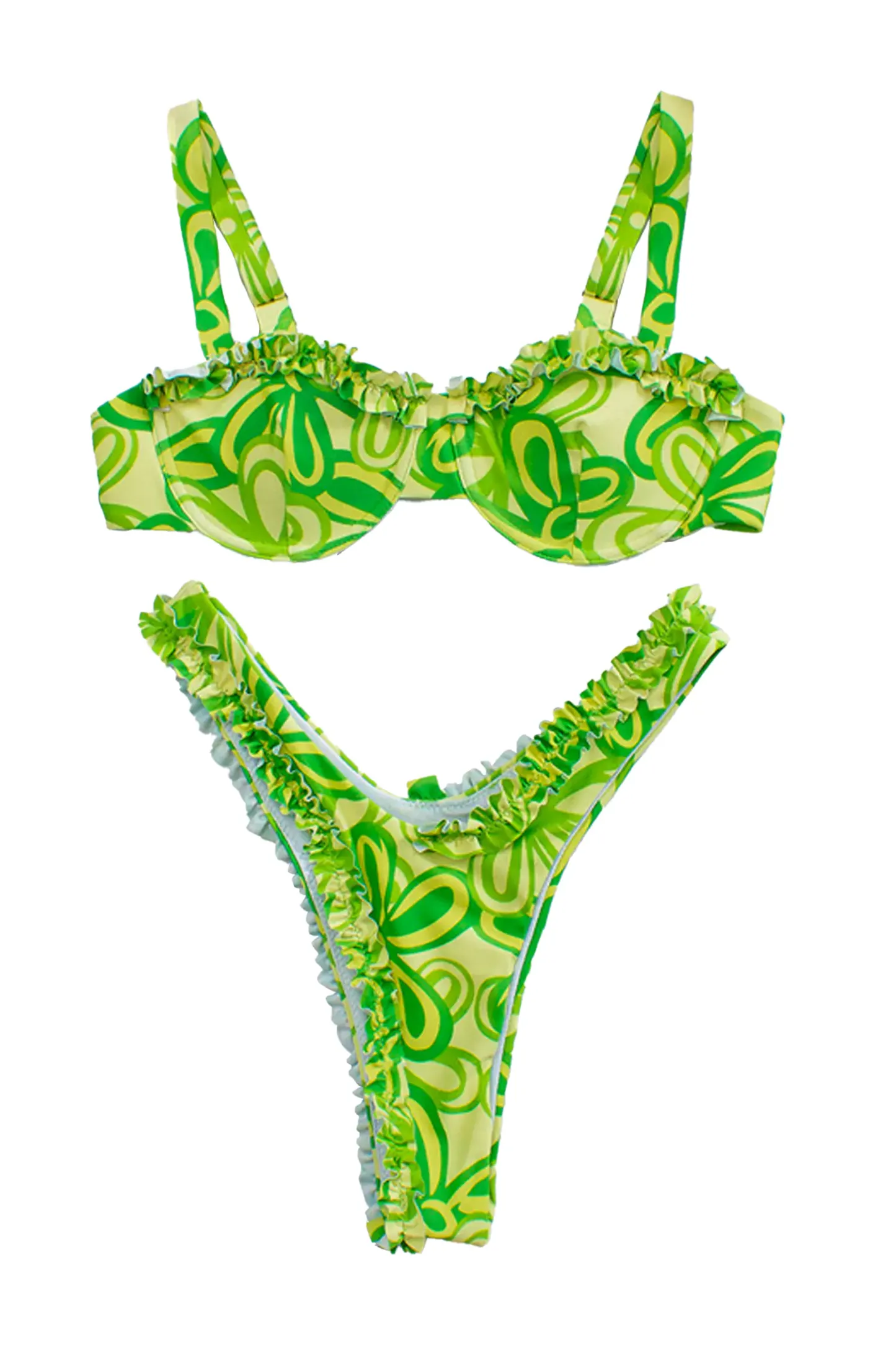Grote Green Ruched Printed Bikini