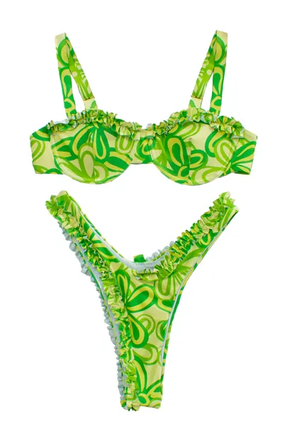 Grote Green Ruched Printed Bikini