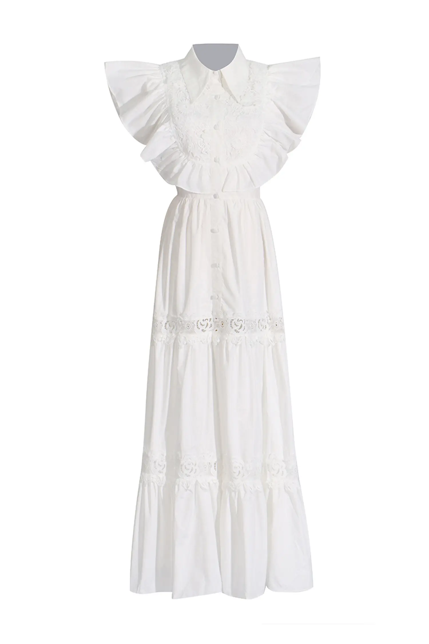 Sharon White Sleeveless Ruffle Midi Dress
