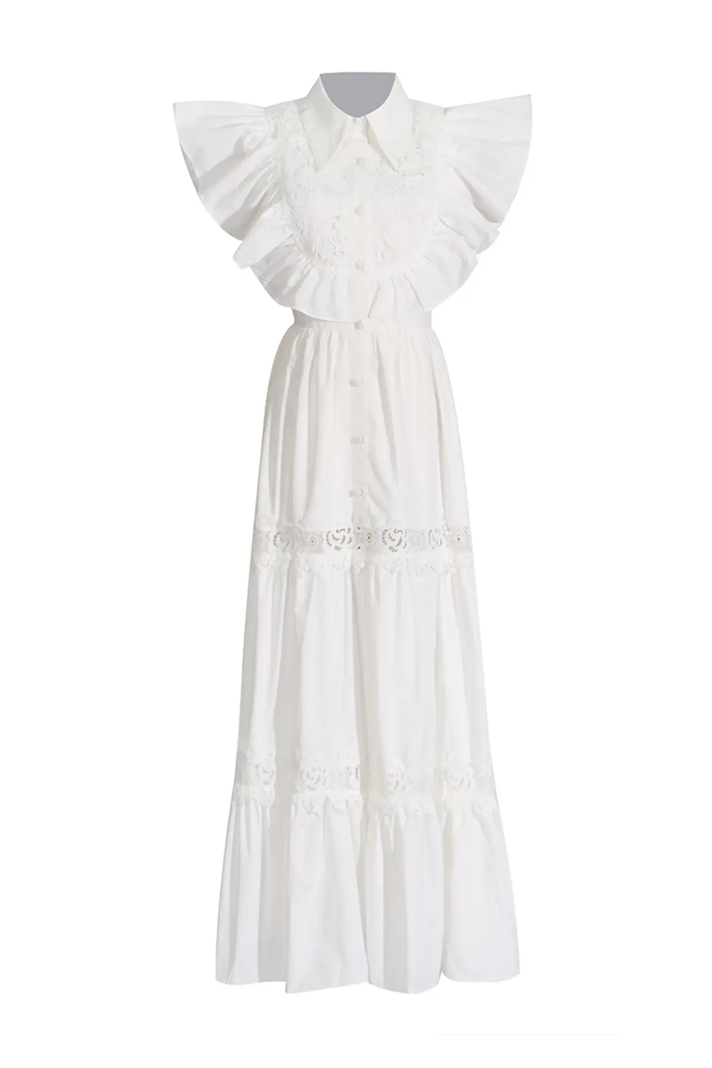 Sharon White Sleeveless Ruffle Midi Dress
