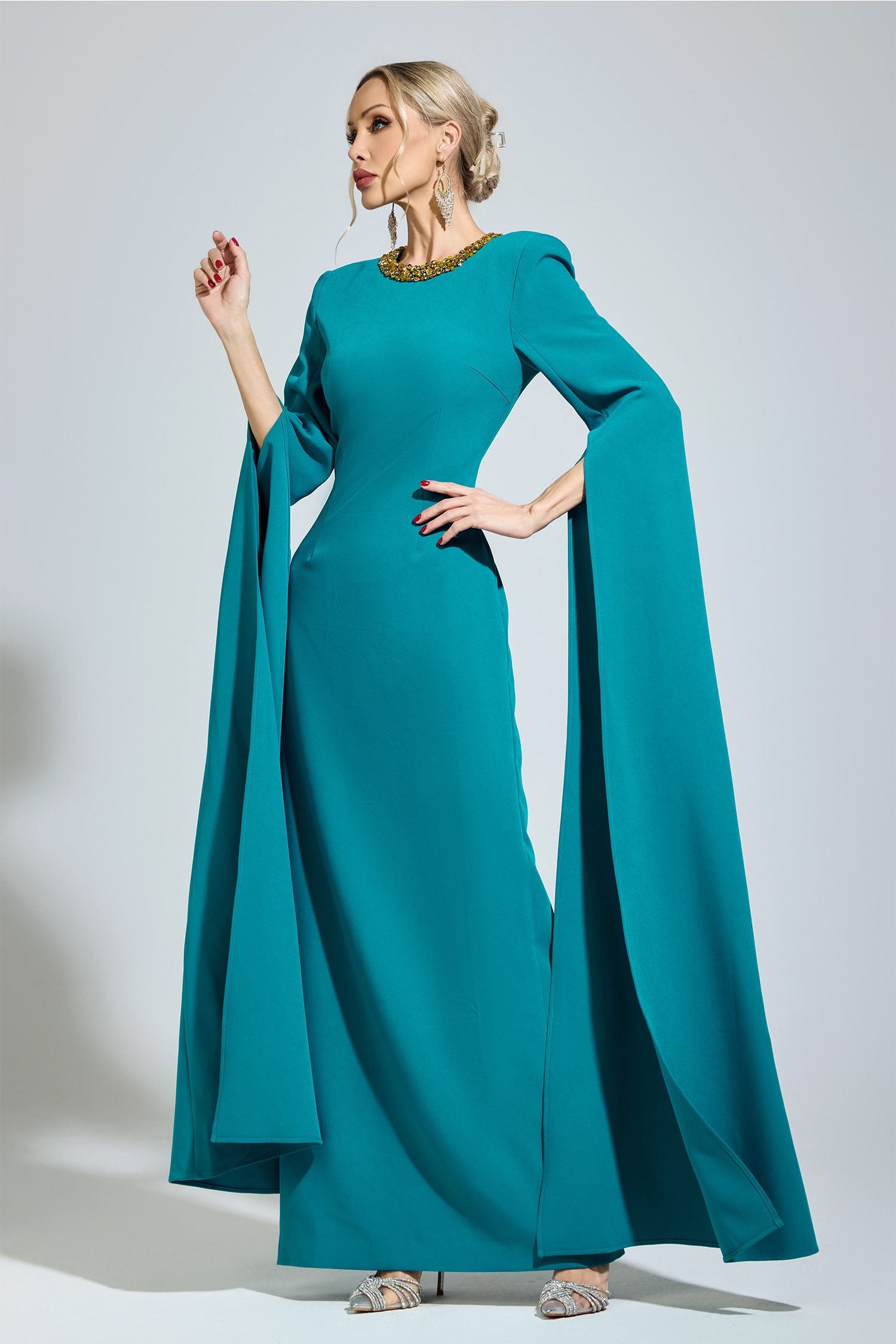 Bronte Green Dragging Sleeve Maxi Dress