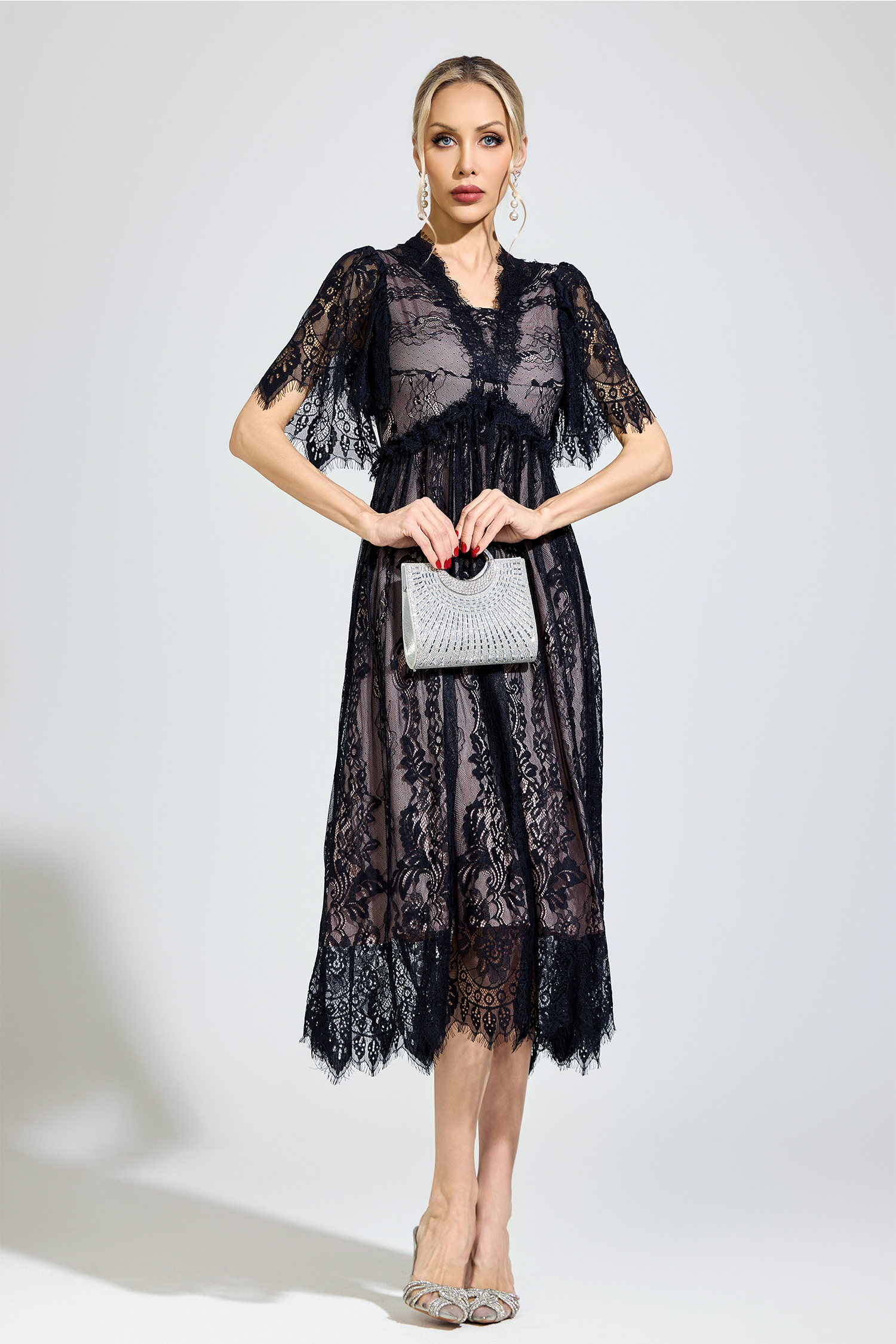 Spinoza Black Lace V-Neck Dress