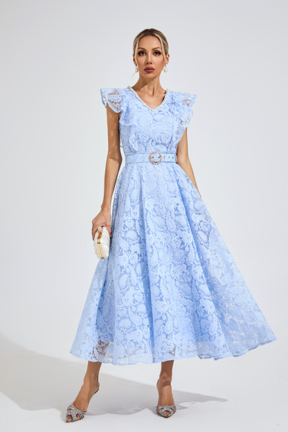 Greene Sapphire Blue Wrap Midi Dress