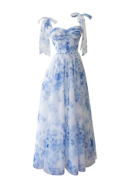 Zenobia Blue Flower Pinted Slip Dress
