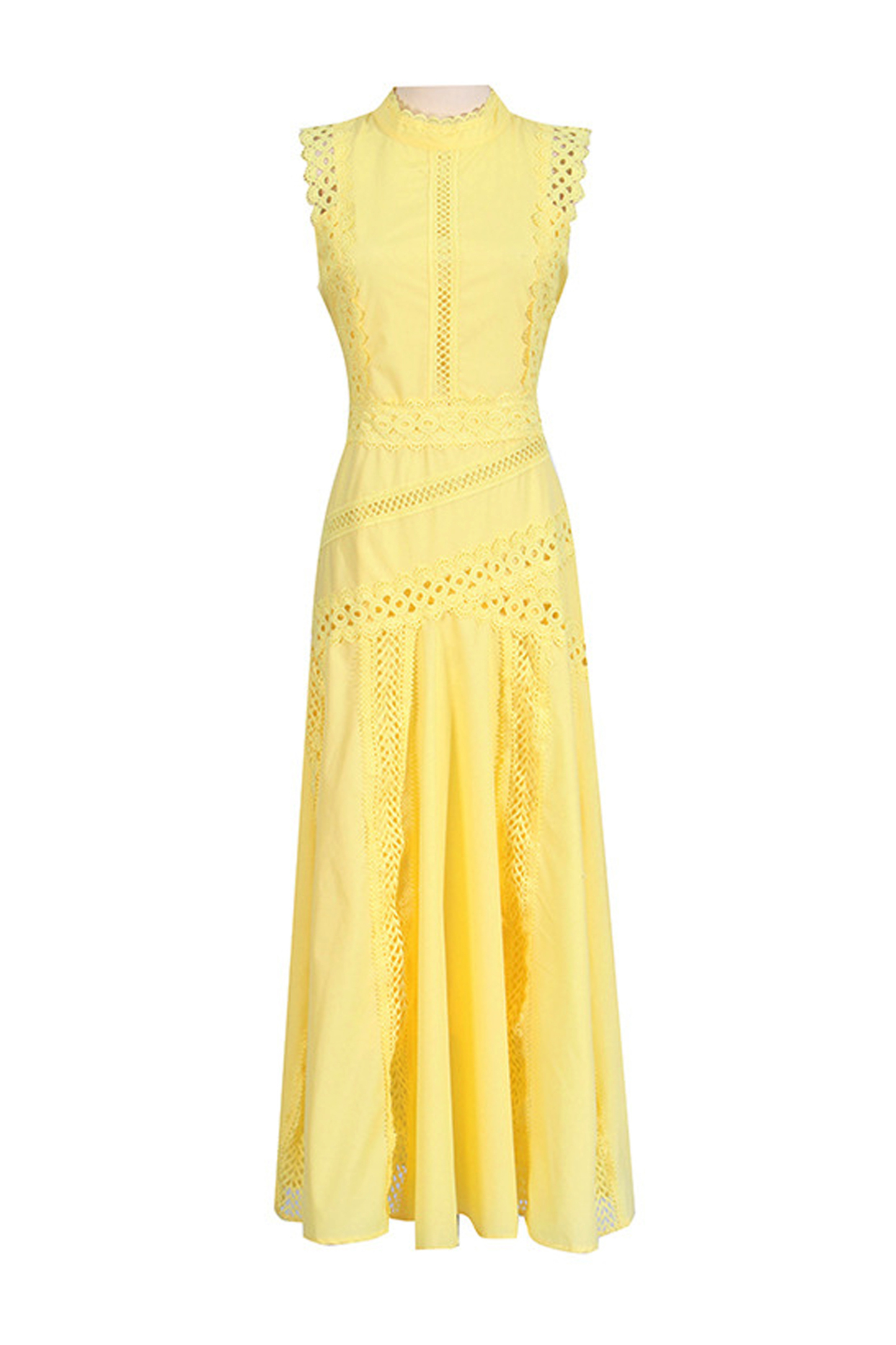 Jasper Yellow Sleeveless Lace Dress