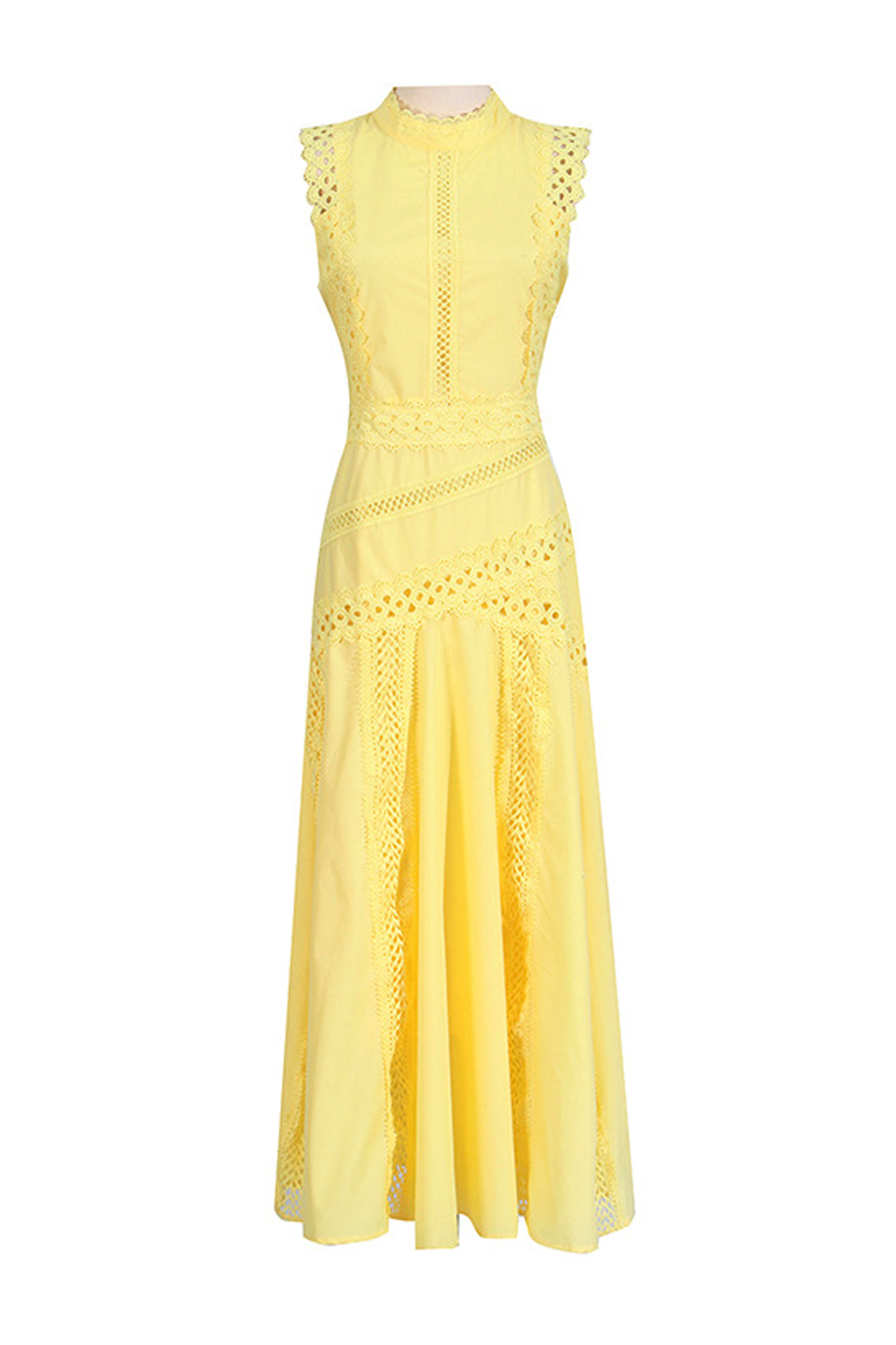 Jasper Yellow Sleeveless Lace Dress