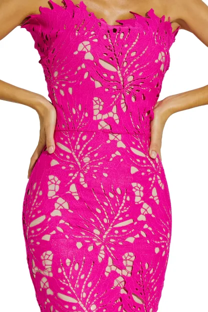 Clemens Rose Red Floral Lace Midi Dress