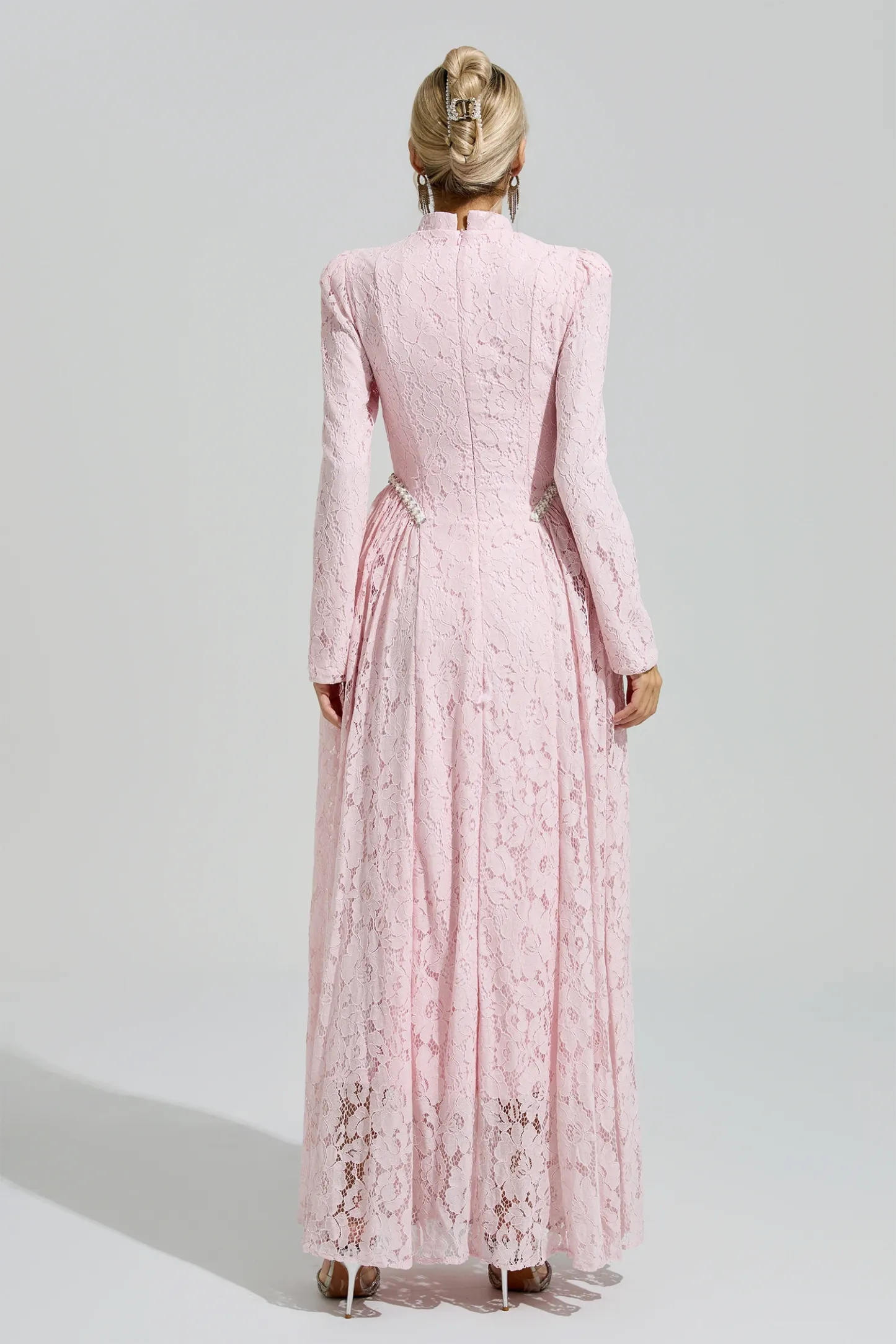Russell Pink Lace Embroidered Maxi Dress