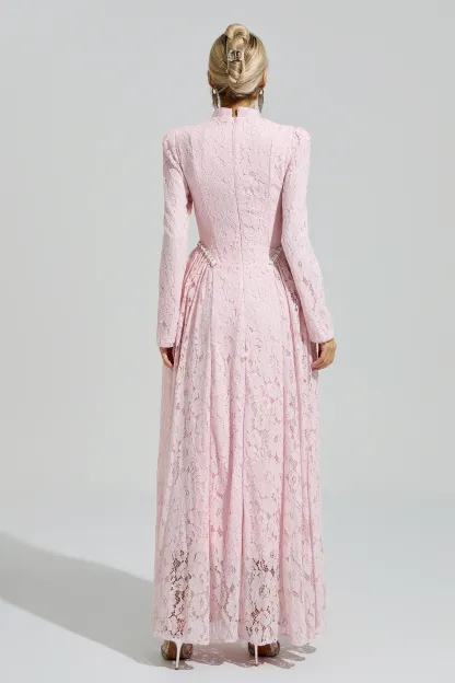Russell Pink Lace Embroidered Maxi Dress