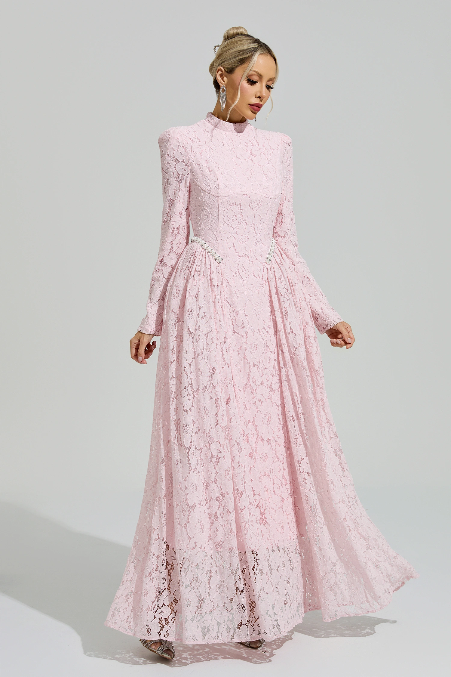 Russell Pink Lace Embroidered Maxi Dress