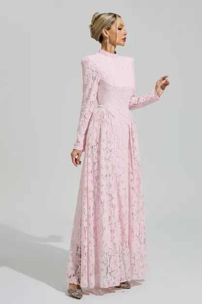 Russell Pink Lace Embroidered Maxi Dress