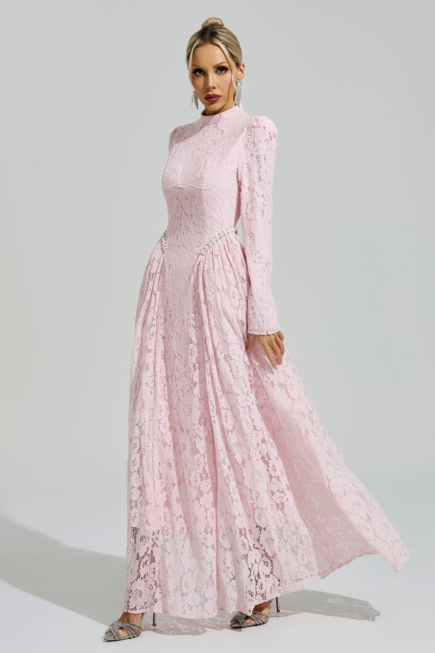 Russell Pink Lace Embroidered Maxi Dress