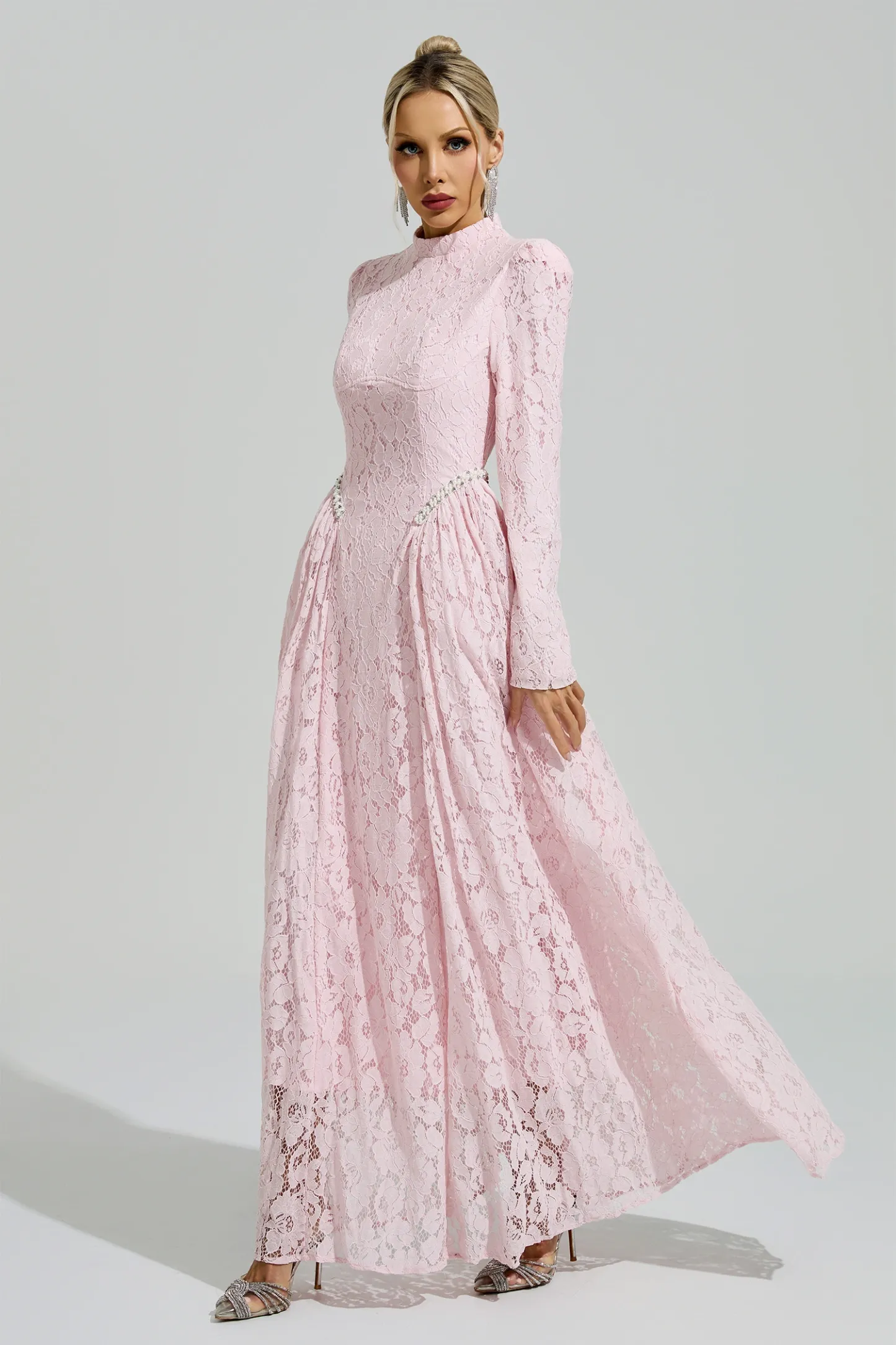 Russell Pink Lace Embroidered Maxi Dress