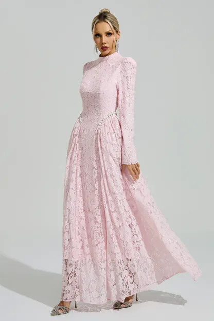 Russell Pink Lace Embroidered Maxi Dress