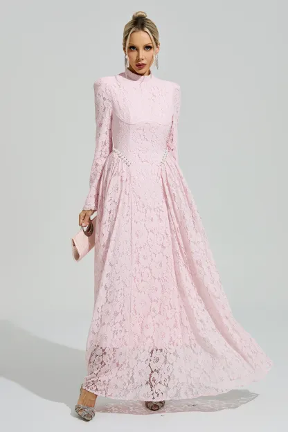 Russell Pink Lace Embroidered Maxi Dress