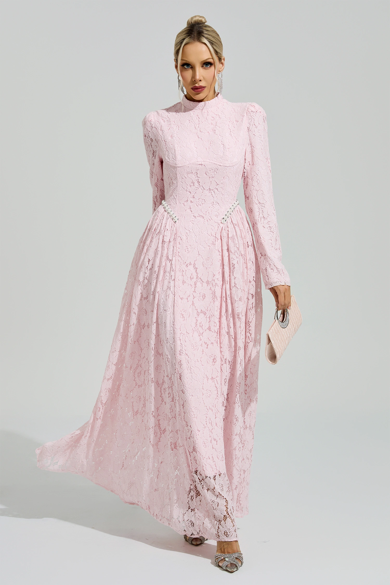 Russell Pink Lace Embroidered Maxi Dress