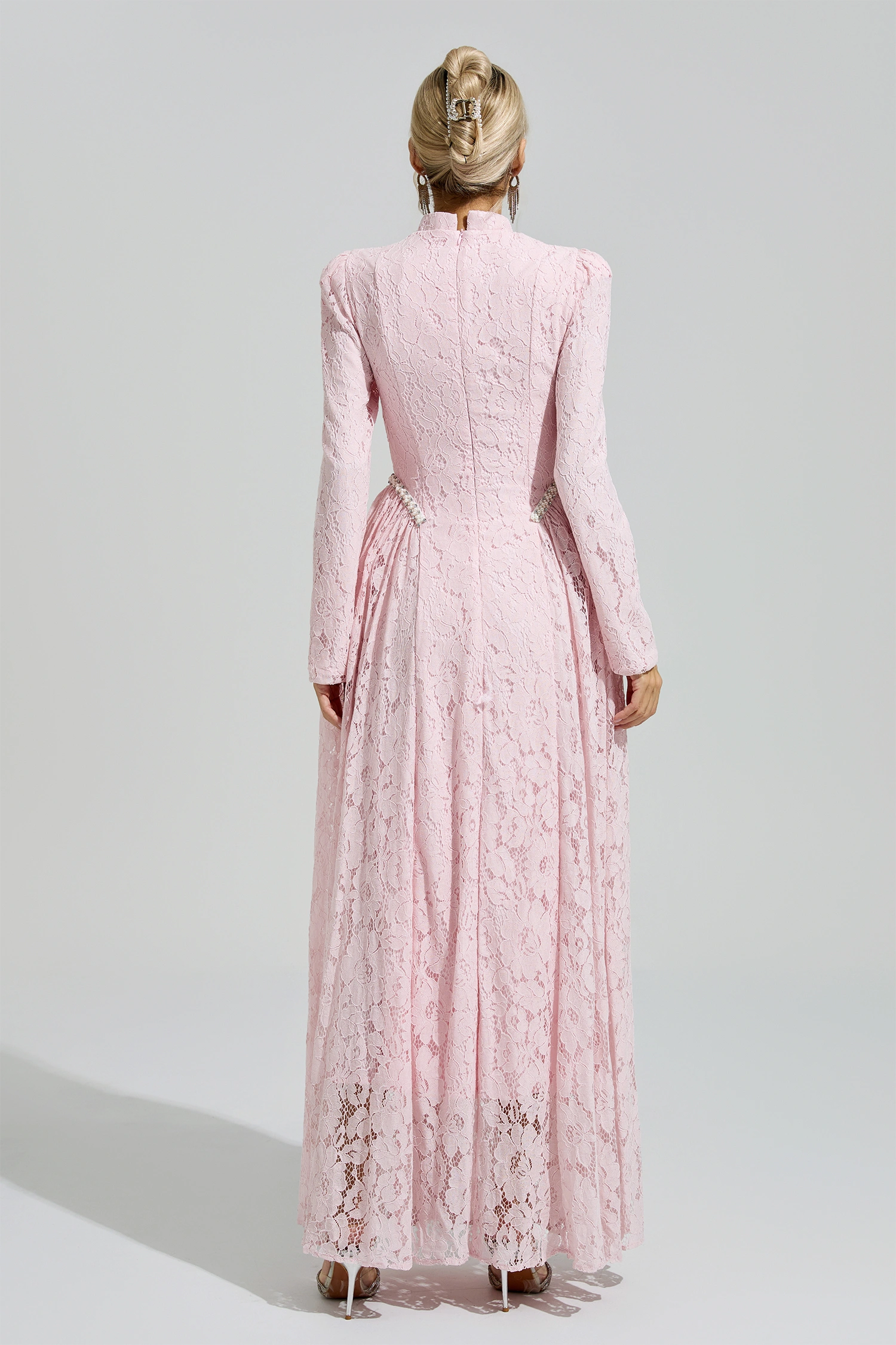 Russell Pink Lace Embroidered Maxi Dress