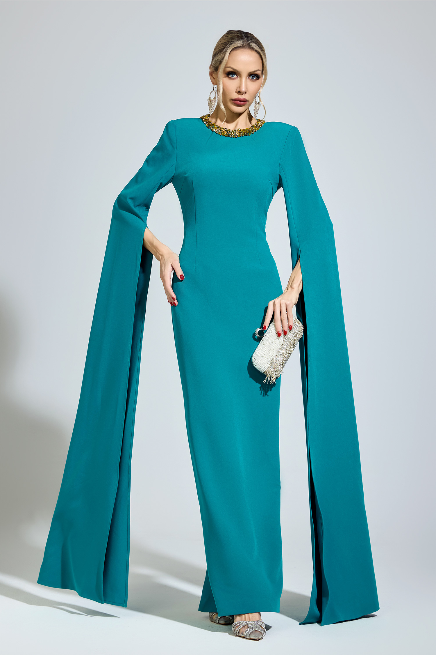 Bronte Green Dragging Sleeve Maxi Dress