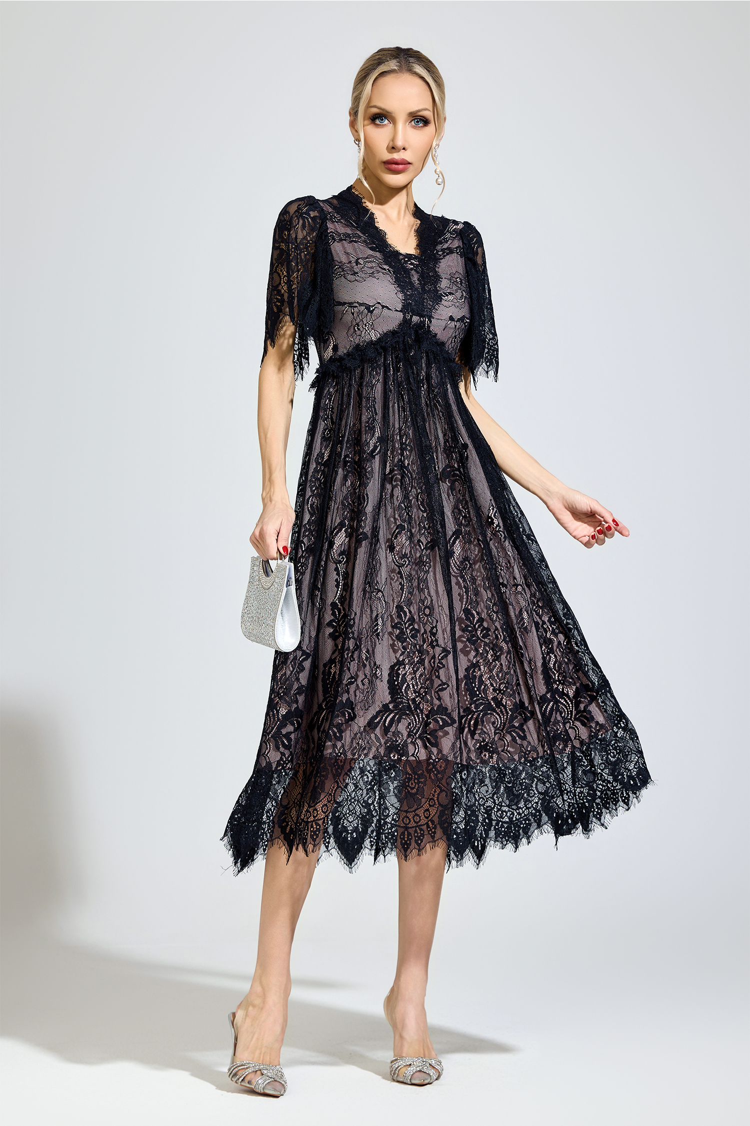Spinoza Black Lace V-Neck Dress