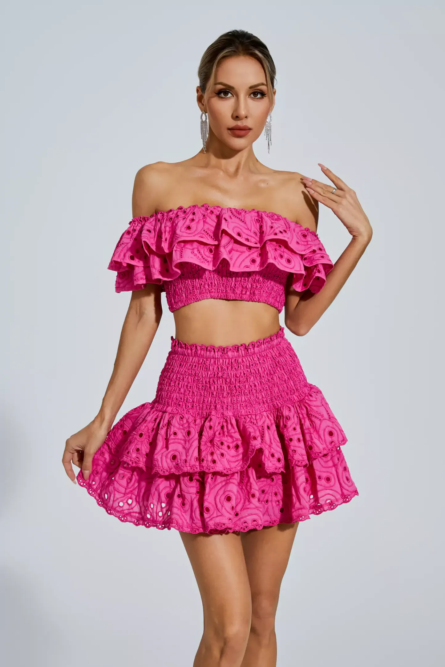 Janet Pink Floral Ruffle Off-Shoulder Set