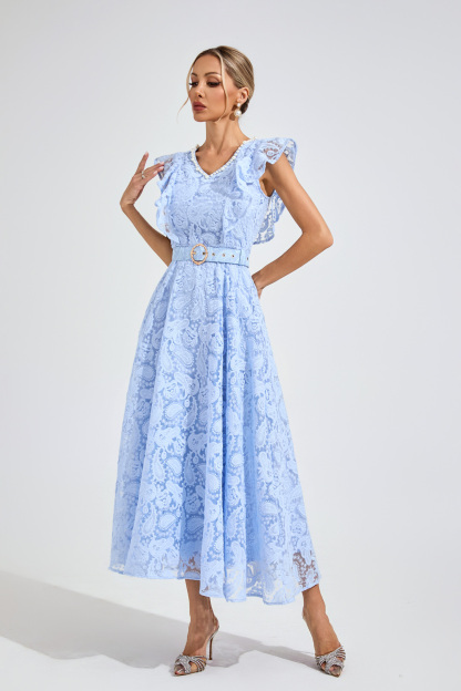 Greene Sapphire Blue Wrap Midi Dress