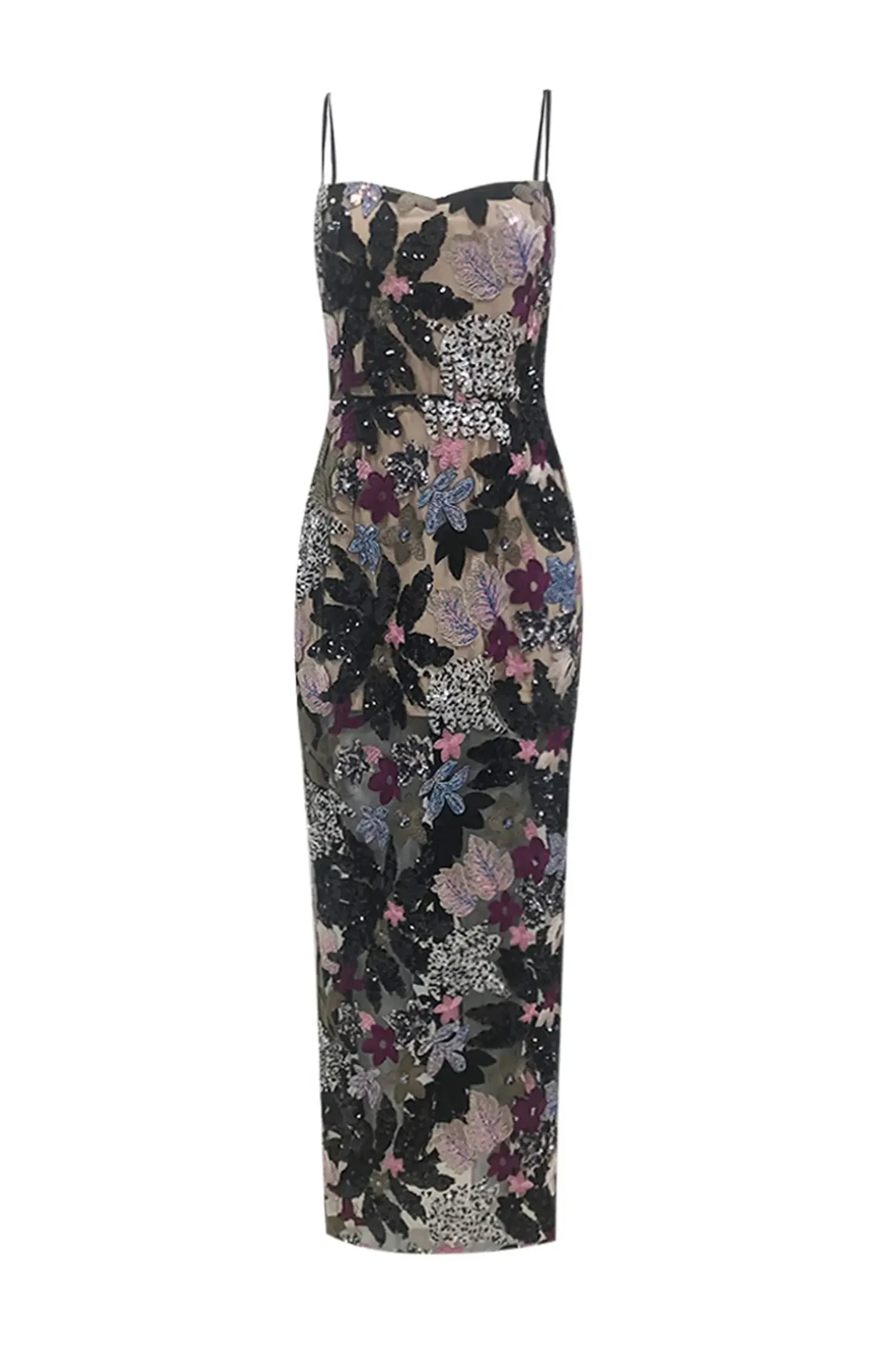 Dwight Black Sequins Embroidered Dress