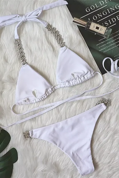 Archer White Halter Chain Bikinis