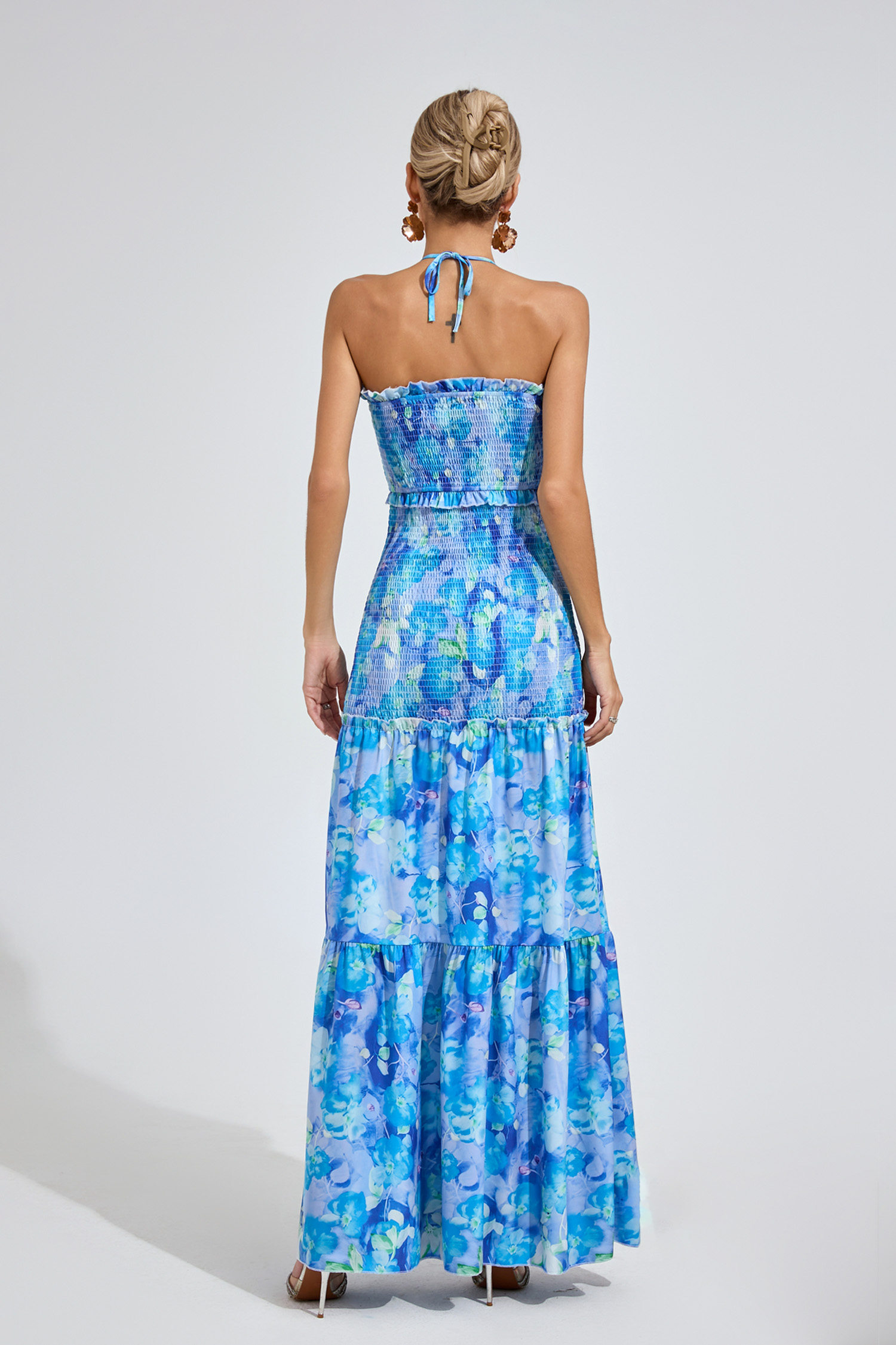 Nelson Sapphire Blue RUFFLE Halternecck Dress