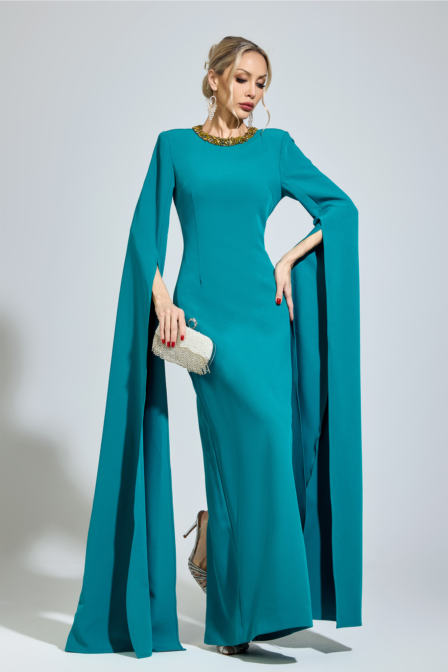 Bronte Green Dragging Sleeve Maxi Dress