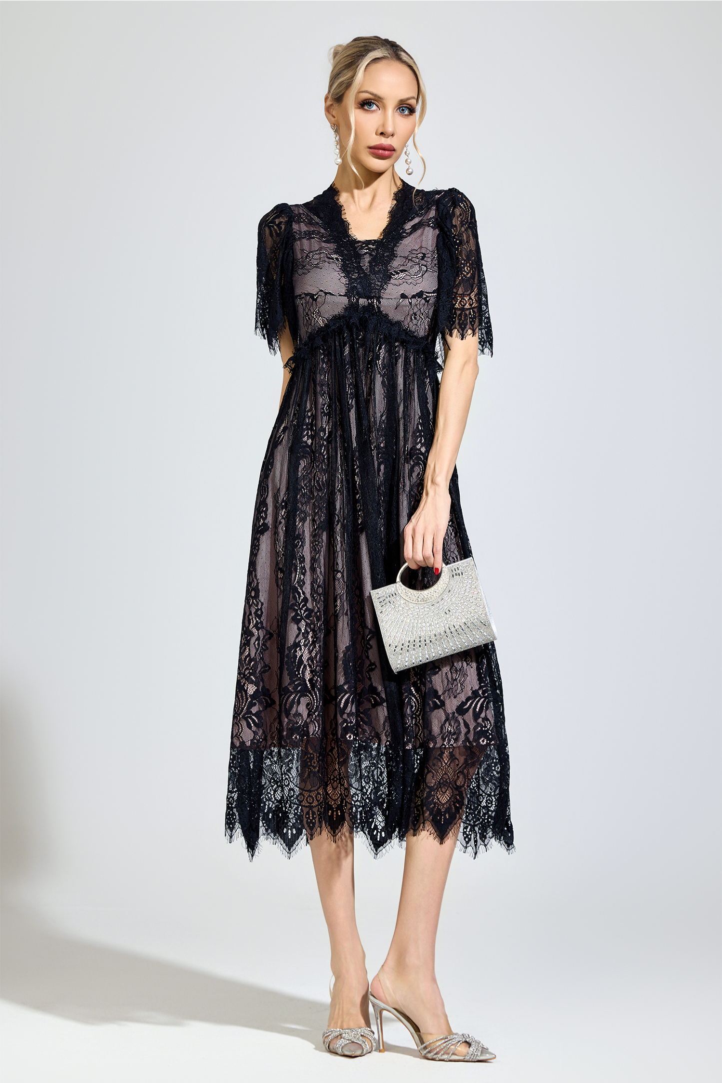 Spinoza Black Lace V-Neck Dress