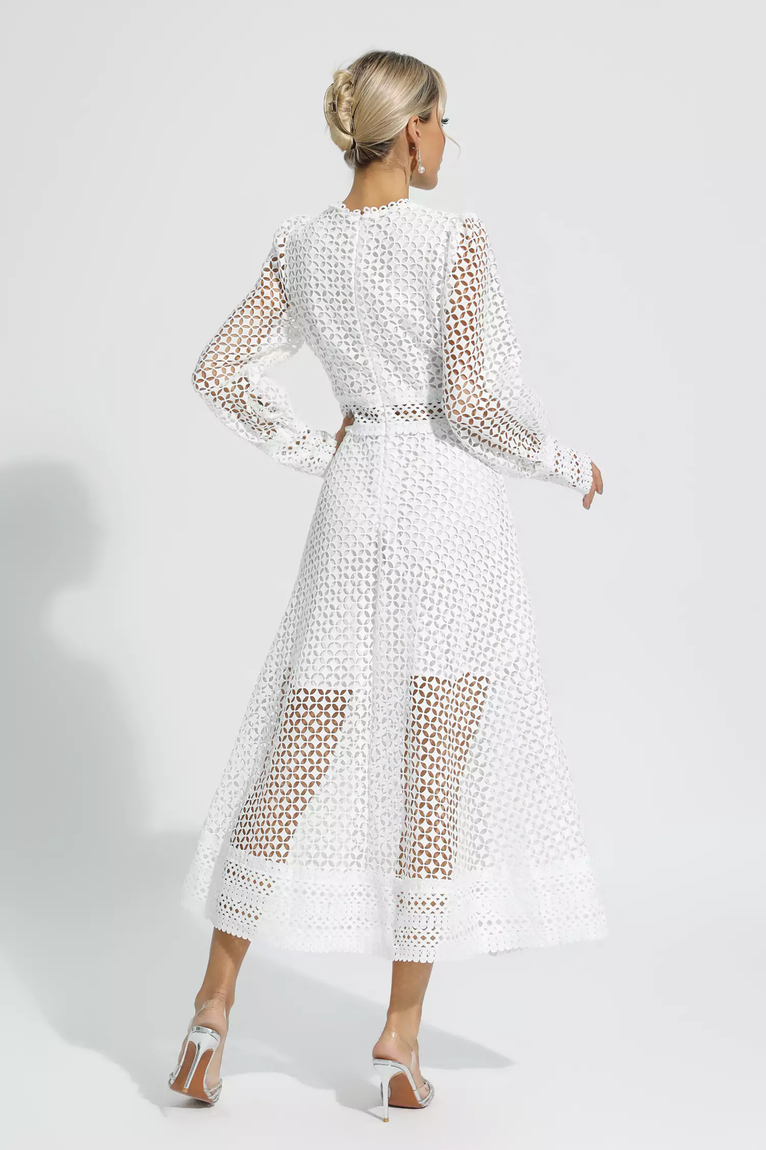 Conan White Hollow Long Sleeve Maxi Dress