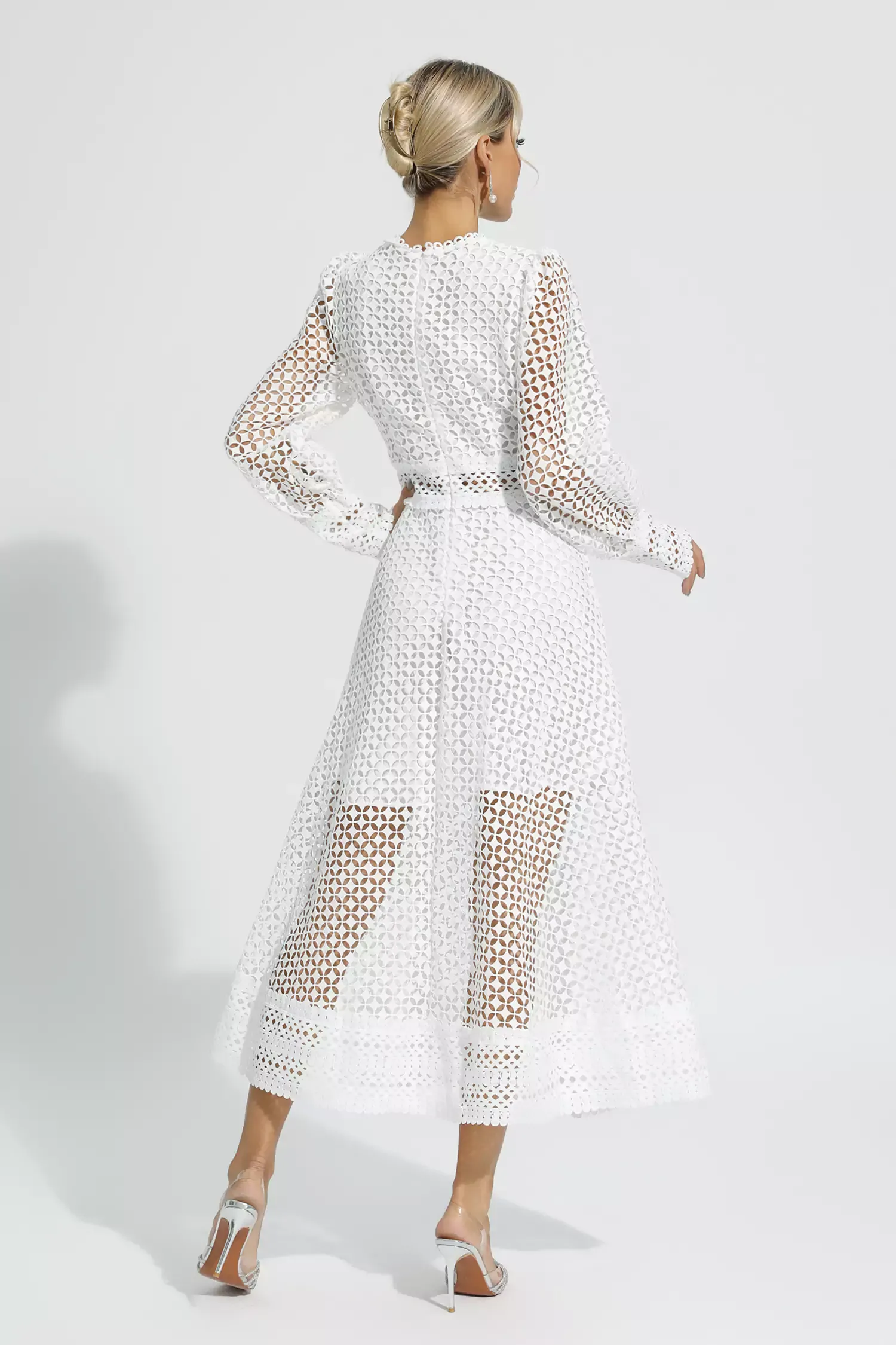 Conan White Hollow Long Sleeve Maxi Dress