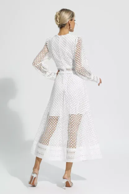 Conan White Hollow Long Sleeve Maxi Dress