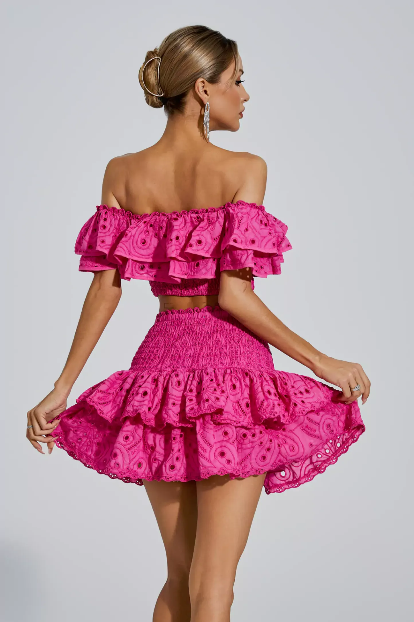 Janet Pink Floral Ruffle Off-Shoulder Set