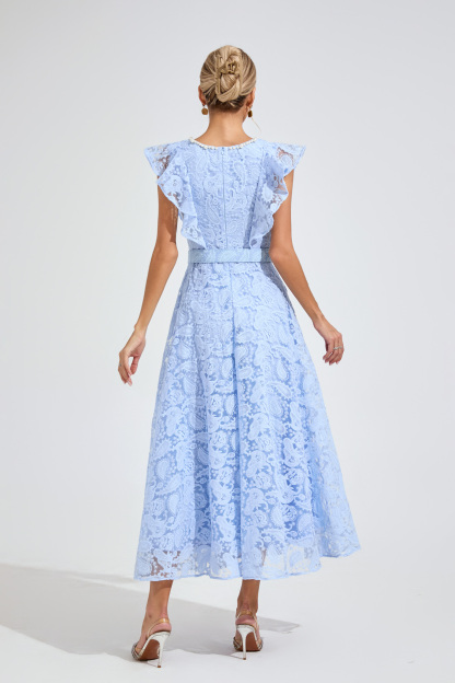 Greene Sapphire Blue Wrap Midi Dress