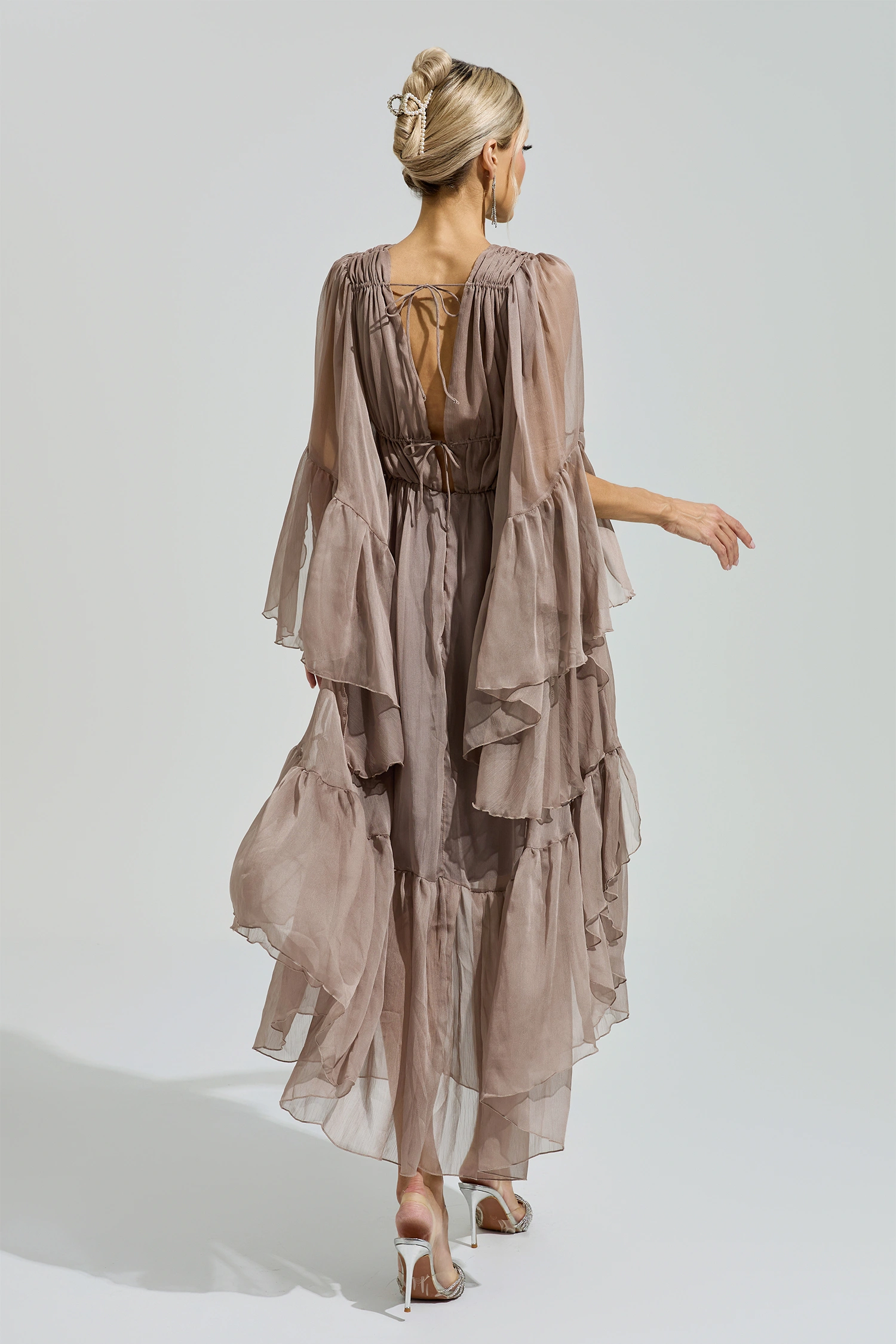 Friedan Brown Flounce Sleeve Dress