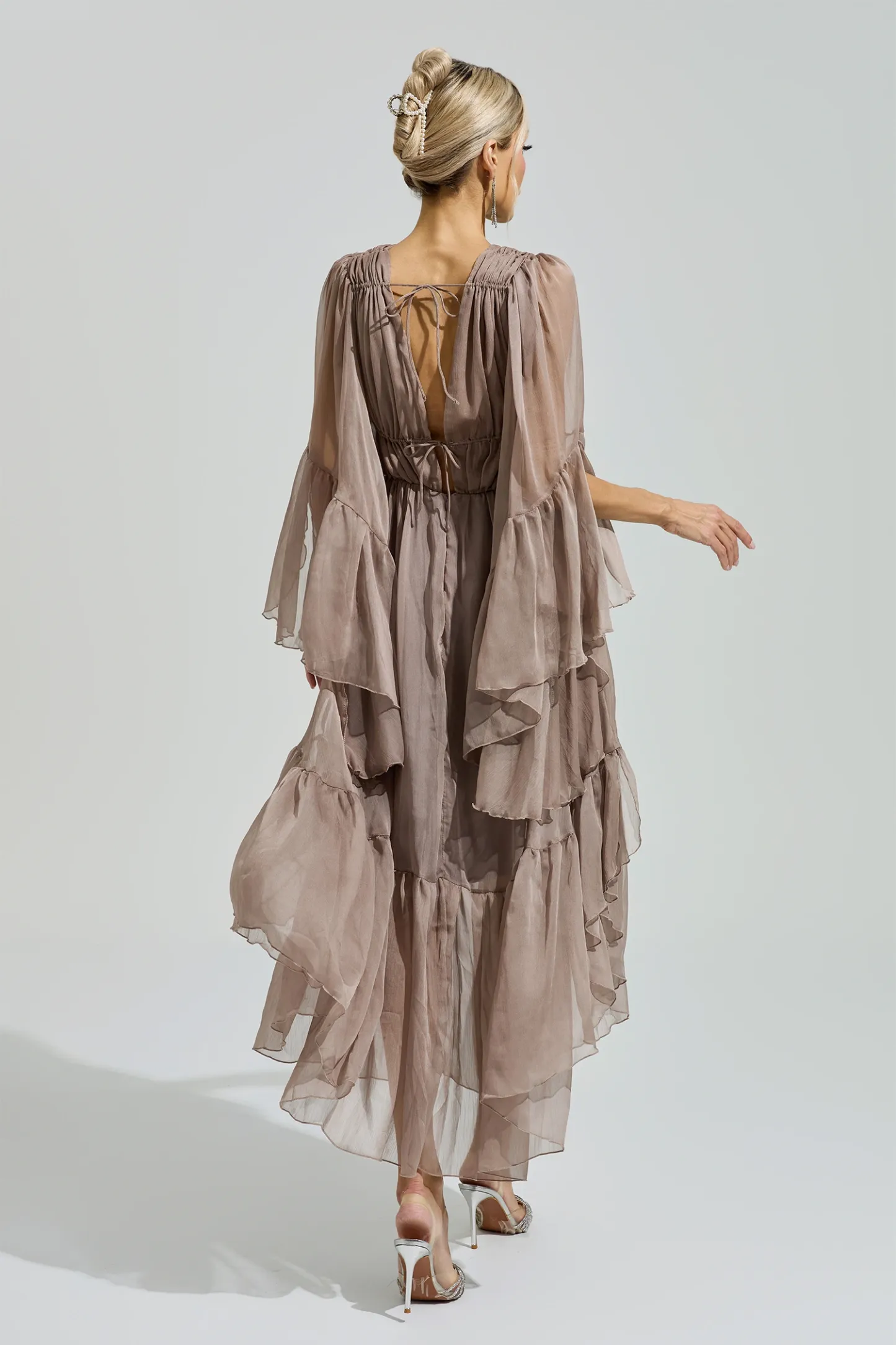 Friedan Brown Flounce Sleeve Dress