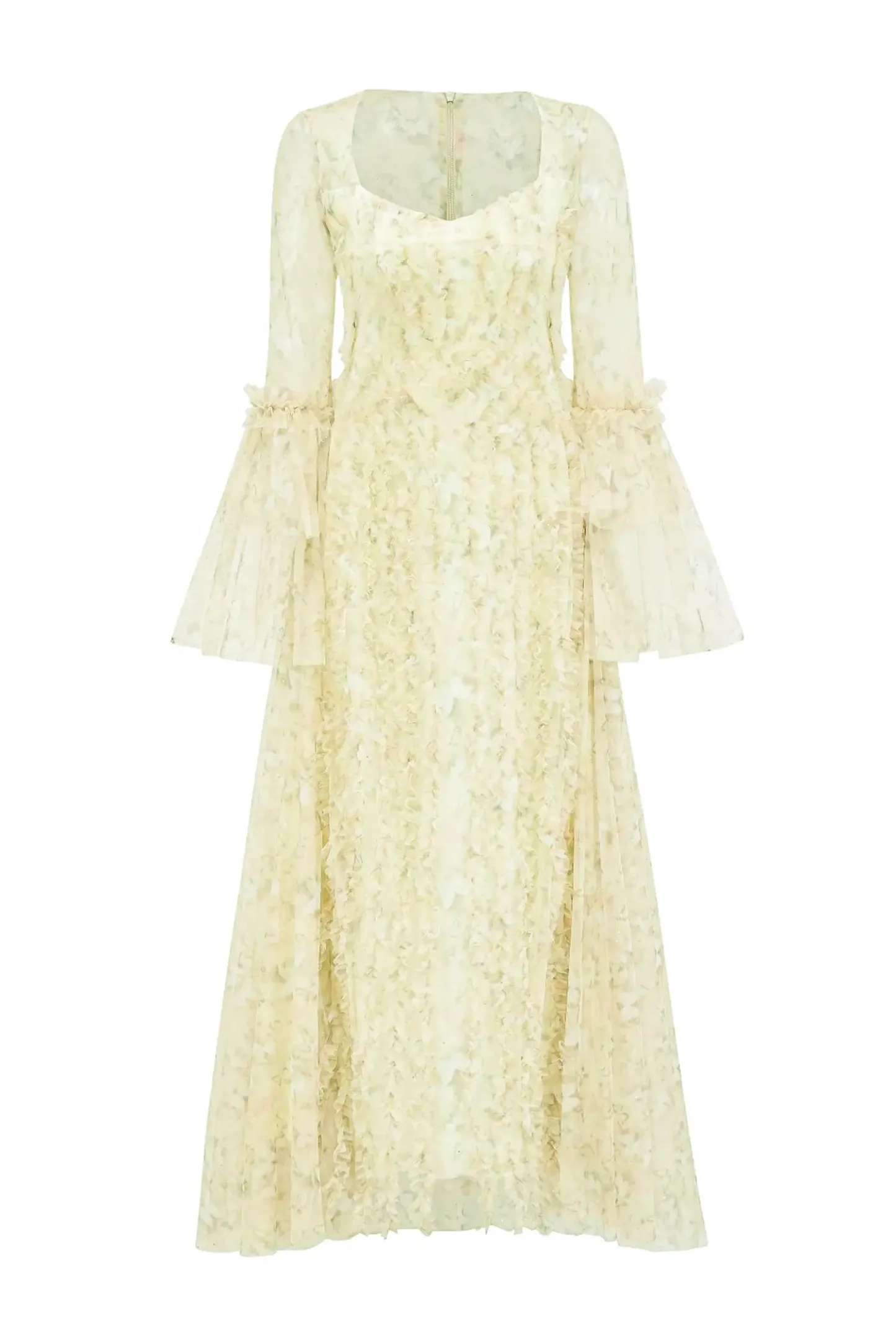 Orville Yellow Mesh Floral Maxi Dress