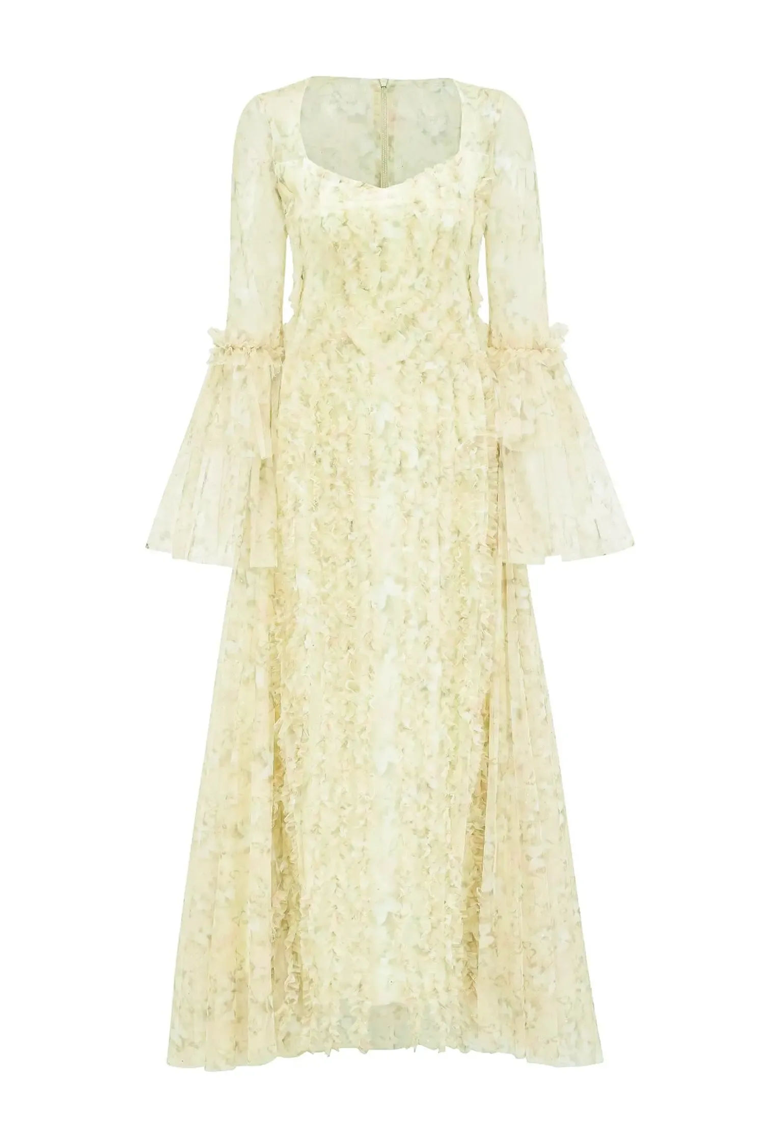 Orville Yellow Mesh Floral Maxi Dress