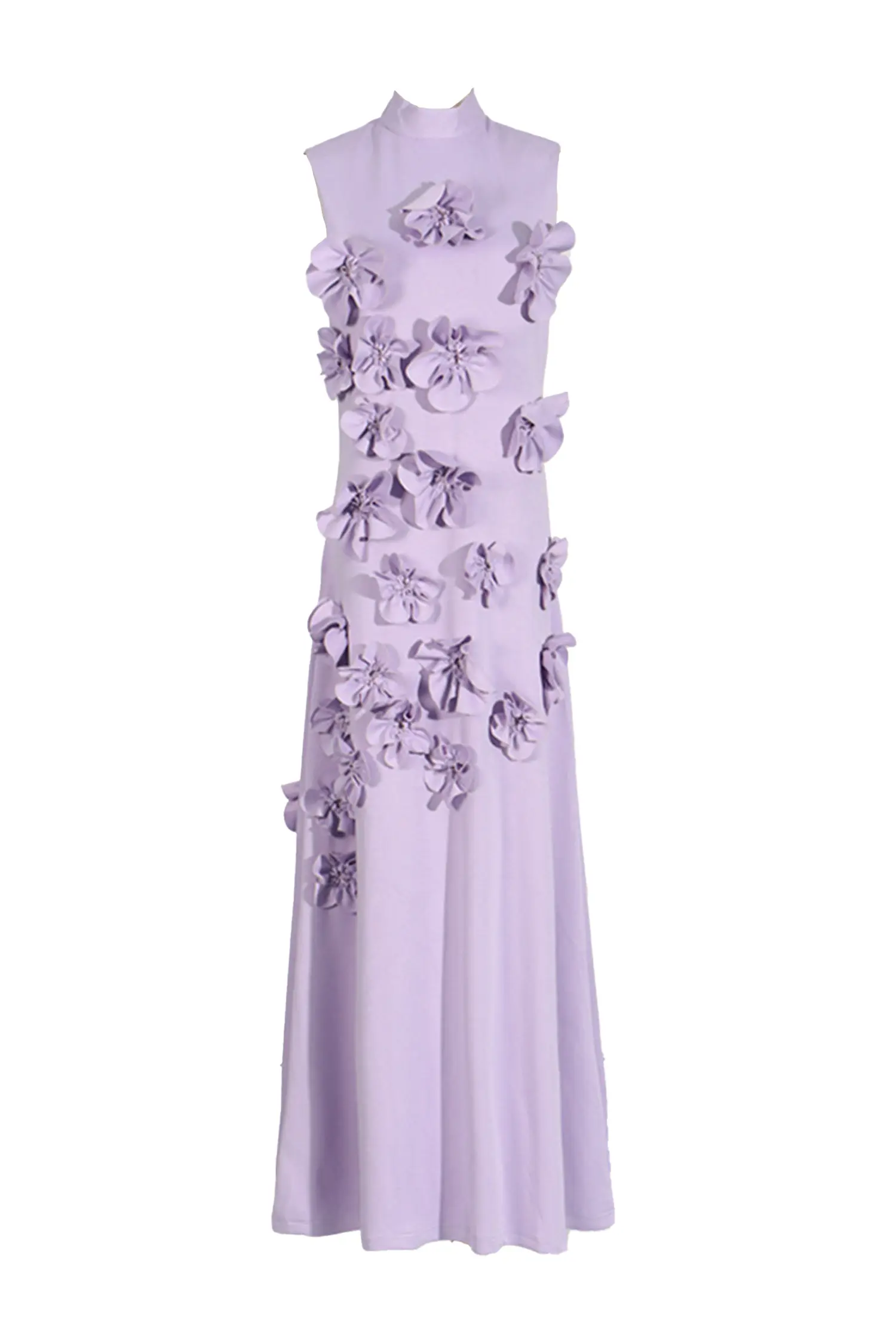 Whit Purple Rose Flower Maxi Dress