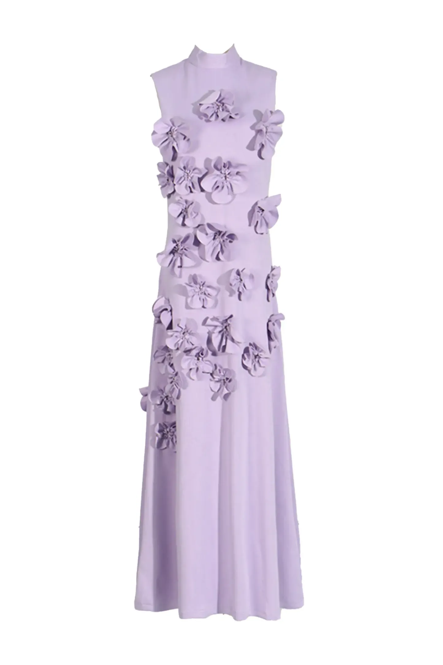 Whit Purple Rose Flower Maxi Dress