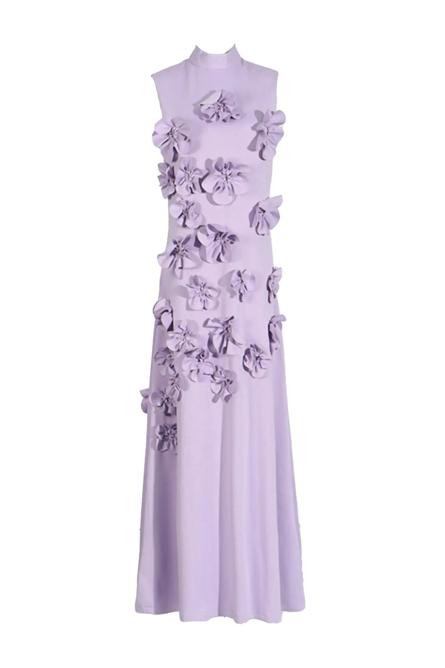 Whit Purple Rose Flower Maxi Dress