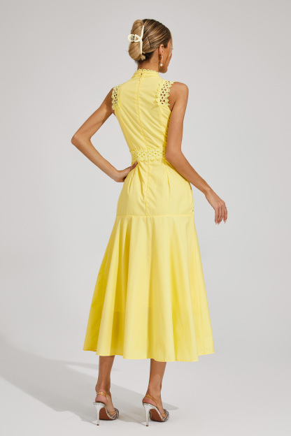 Jasper Yellow Sleeveless Lace Dress