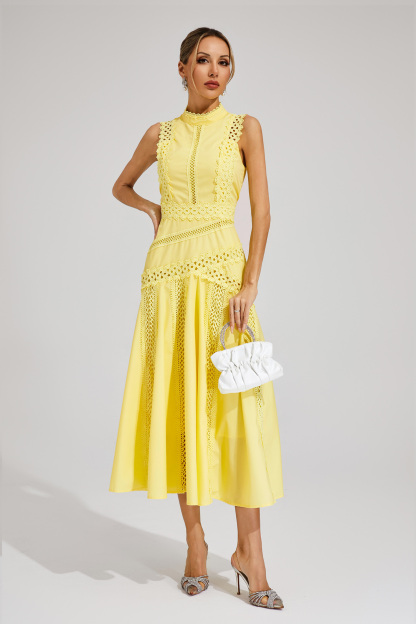 Jasper Yellow Sleeveless Lace Dress
