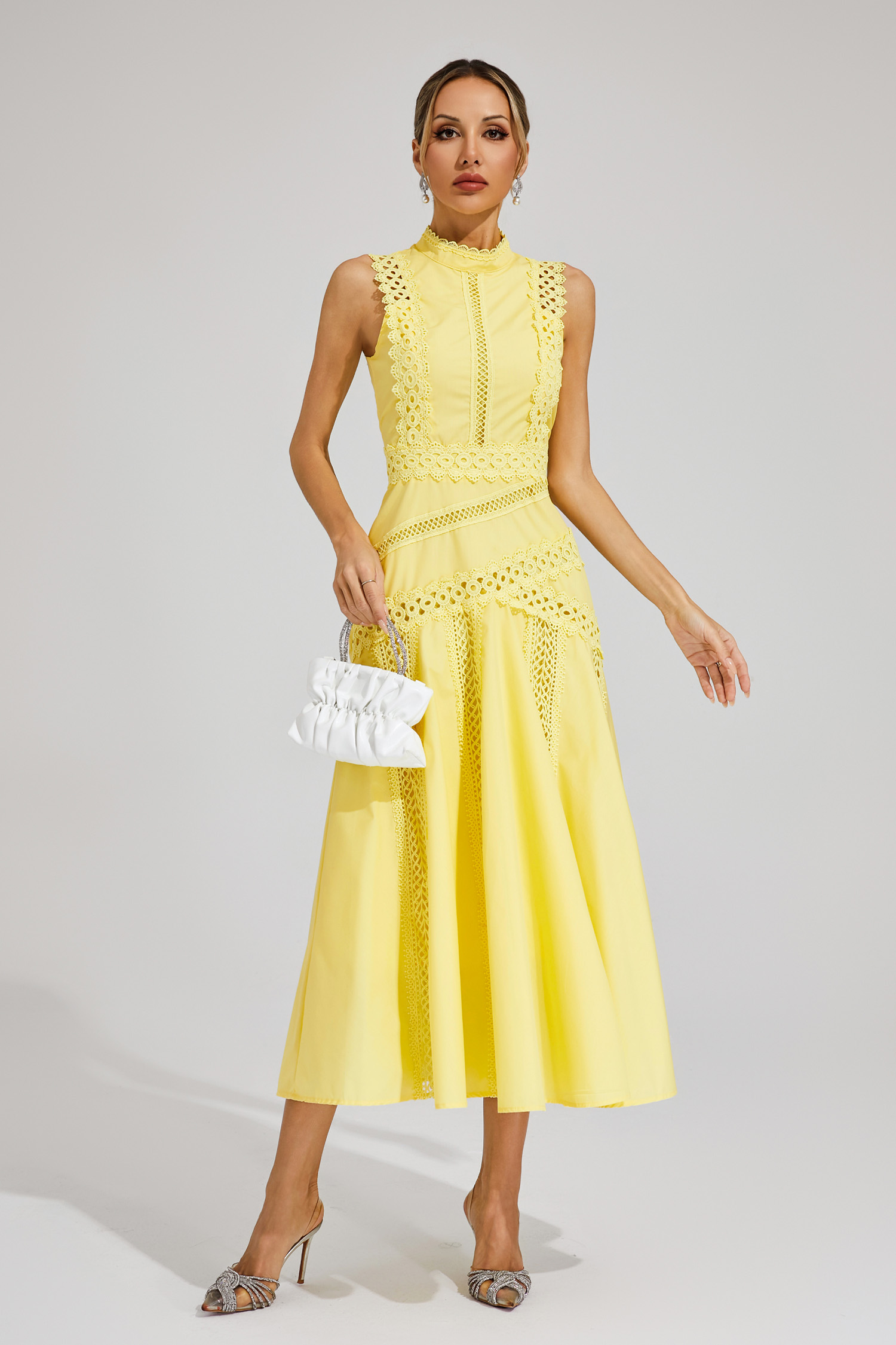 Jasper Yellow Sleeveless Lace Dress