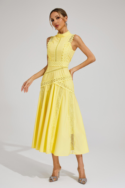 Jasper Yellow Sleeveless Lace Dress